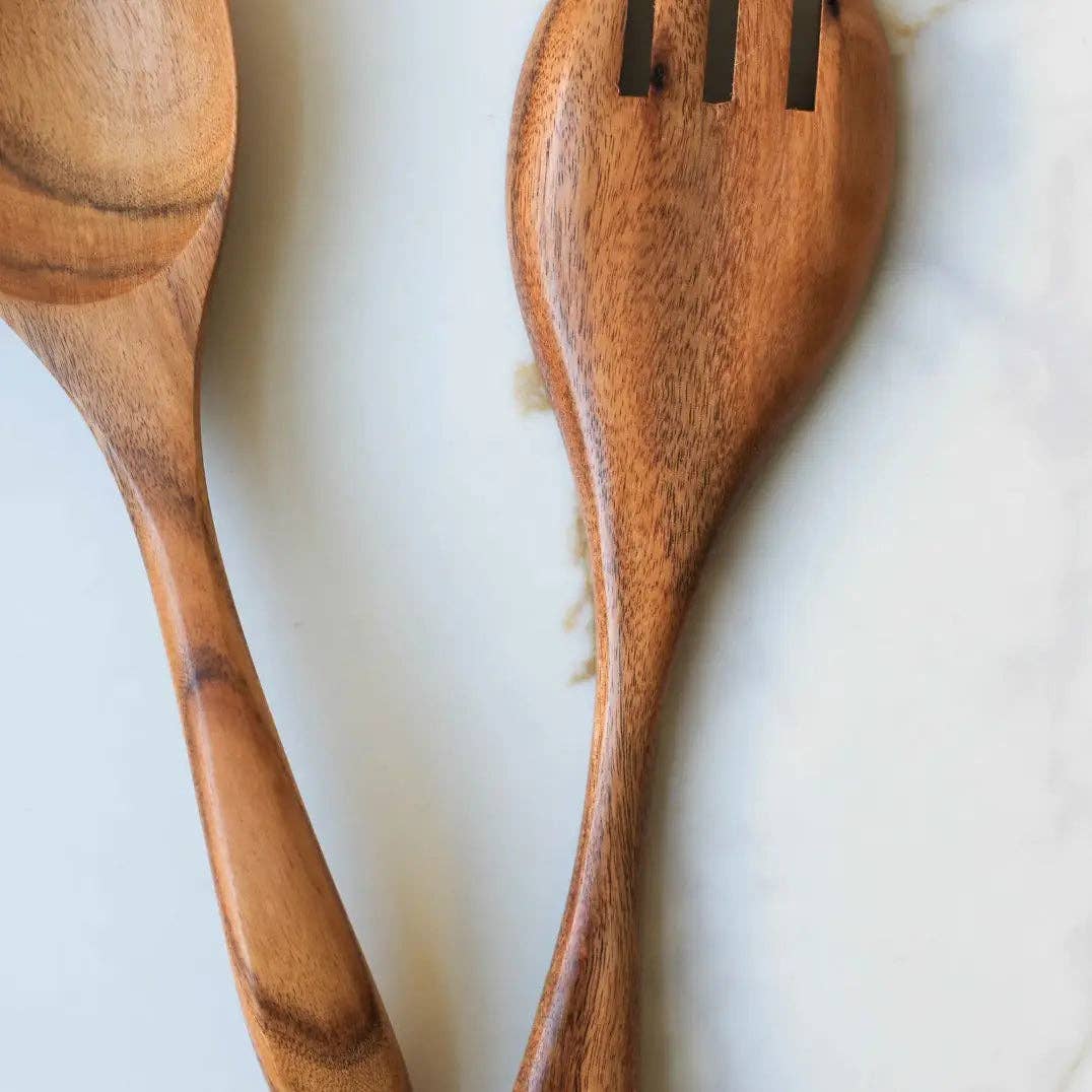 TEAK WOOD SERVING FORK + SPOON