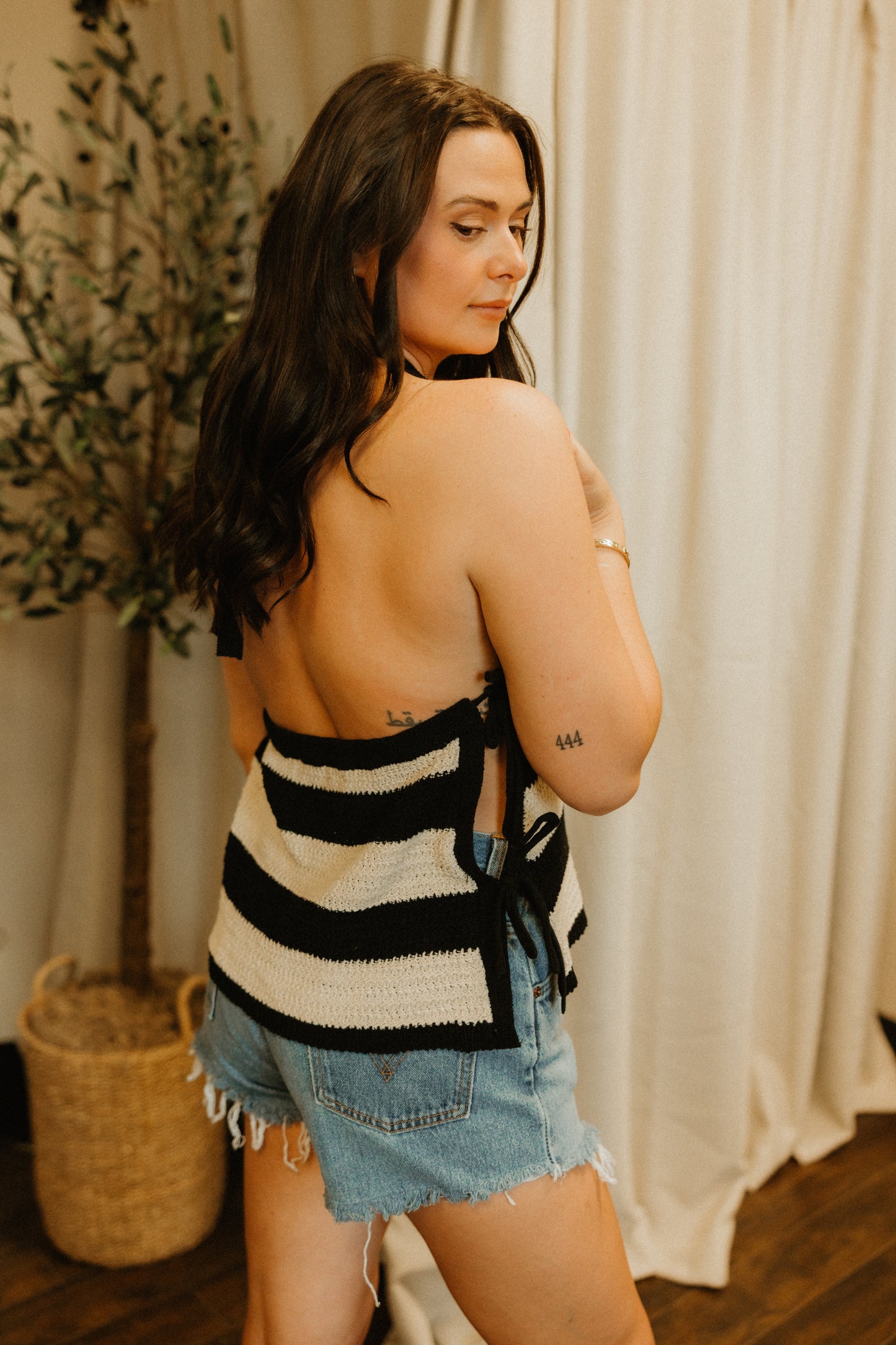 THE SAYLOR STRIPE HALTER KNIT TANK