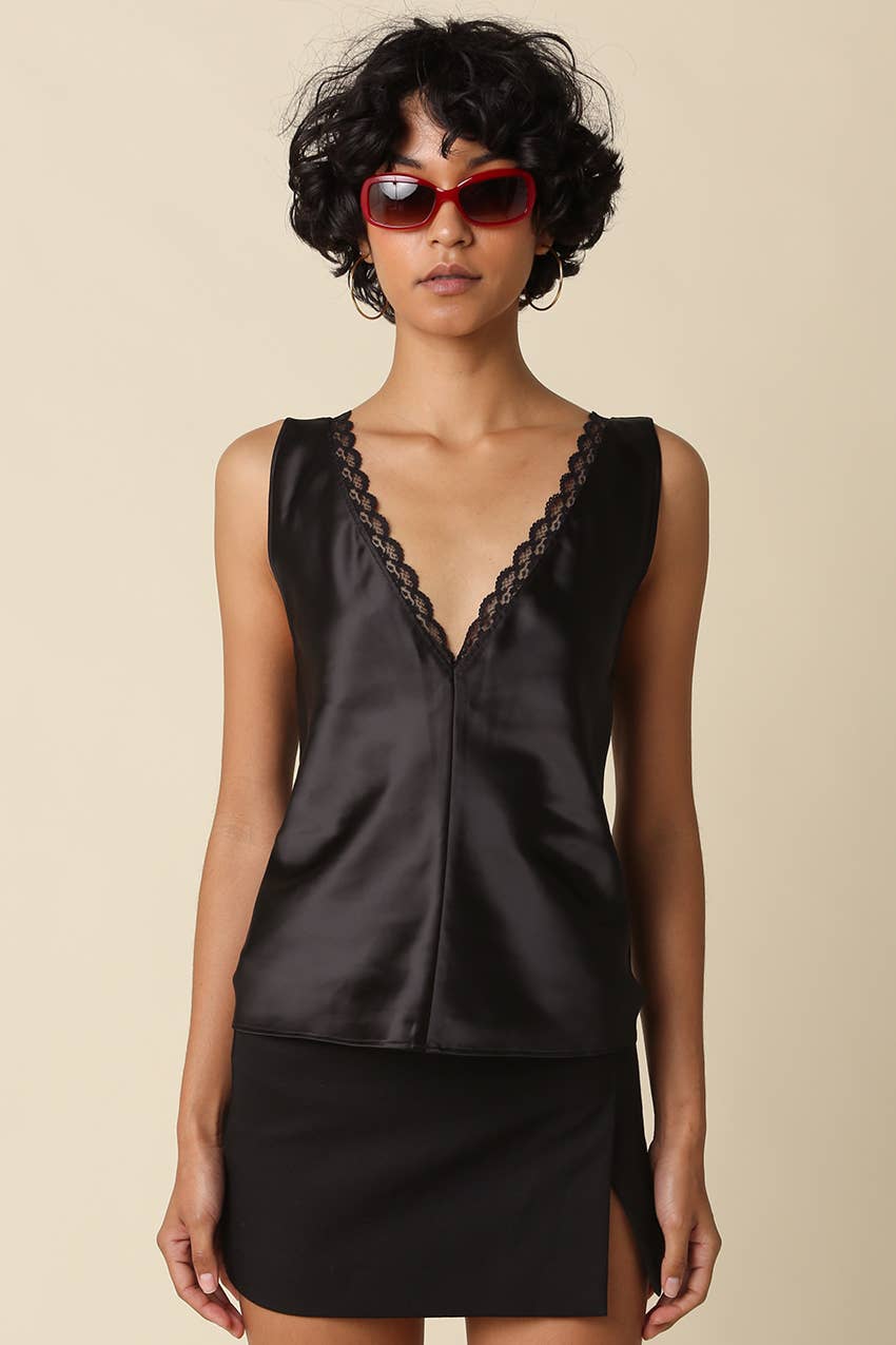 THE LACE TRIM SATIN TANK