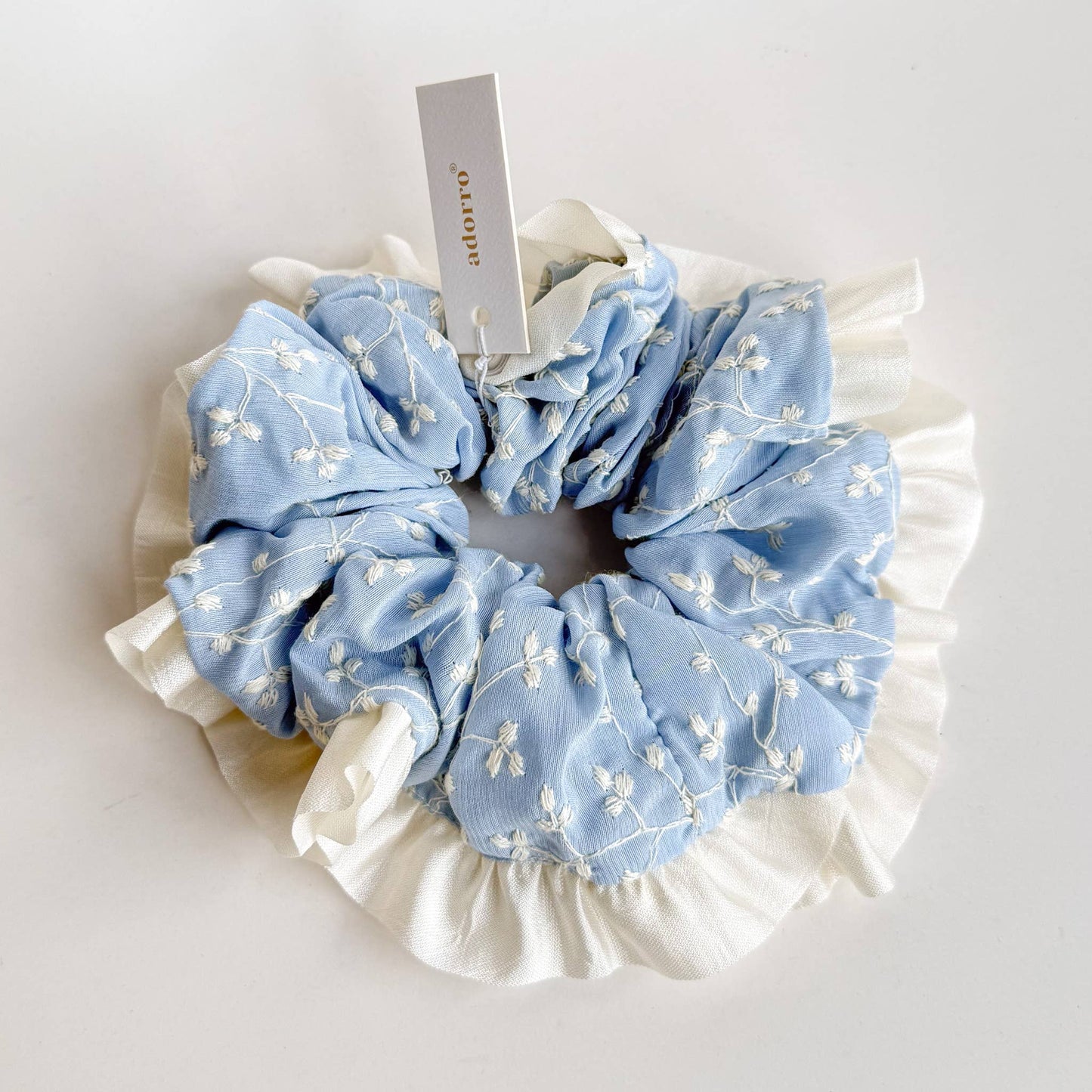 THE BLUE FORAL EYELET MEGA SCRUNCHIE