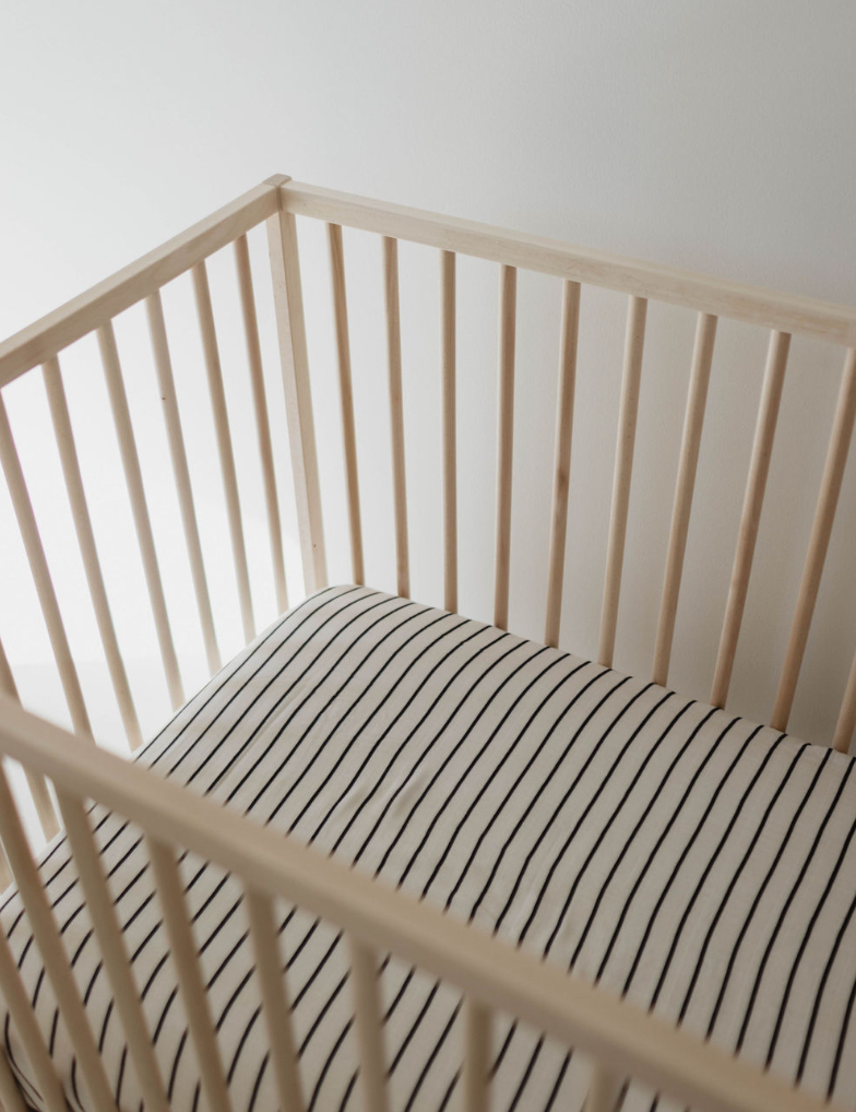 MUSLIN CRIB SHEET | Grey + Black Stripe