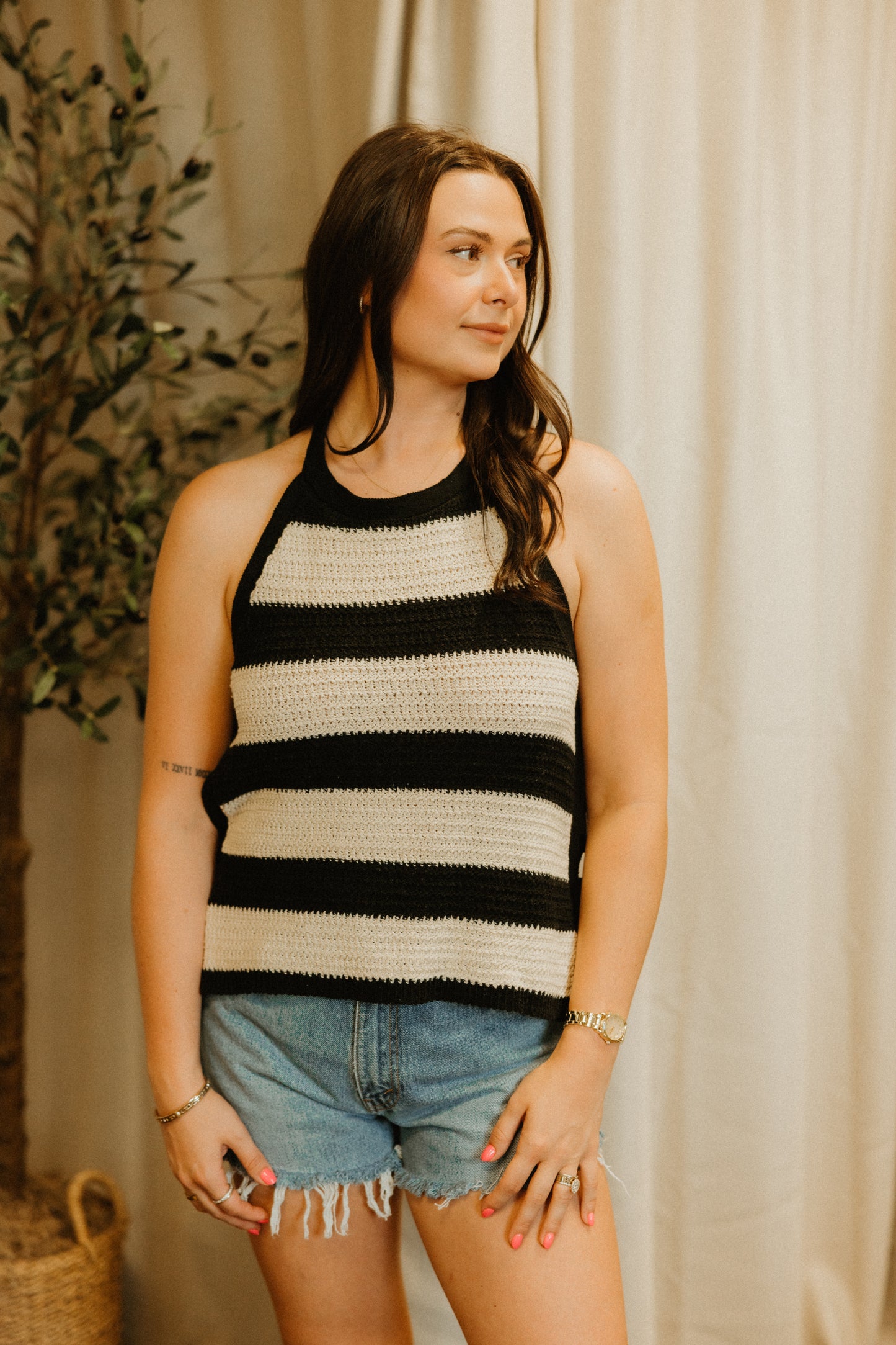 THE SAYLOR STRIPE HALTER KNIT TANK