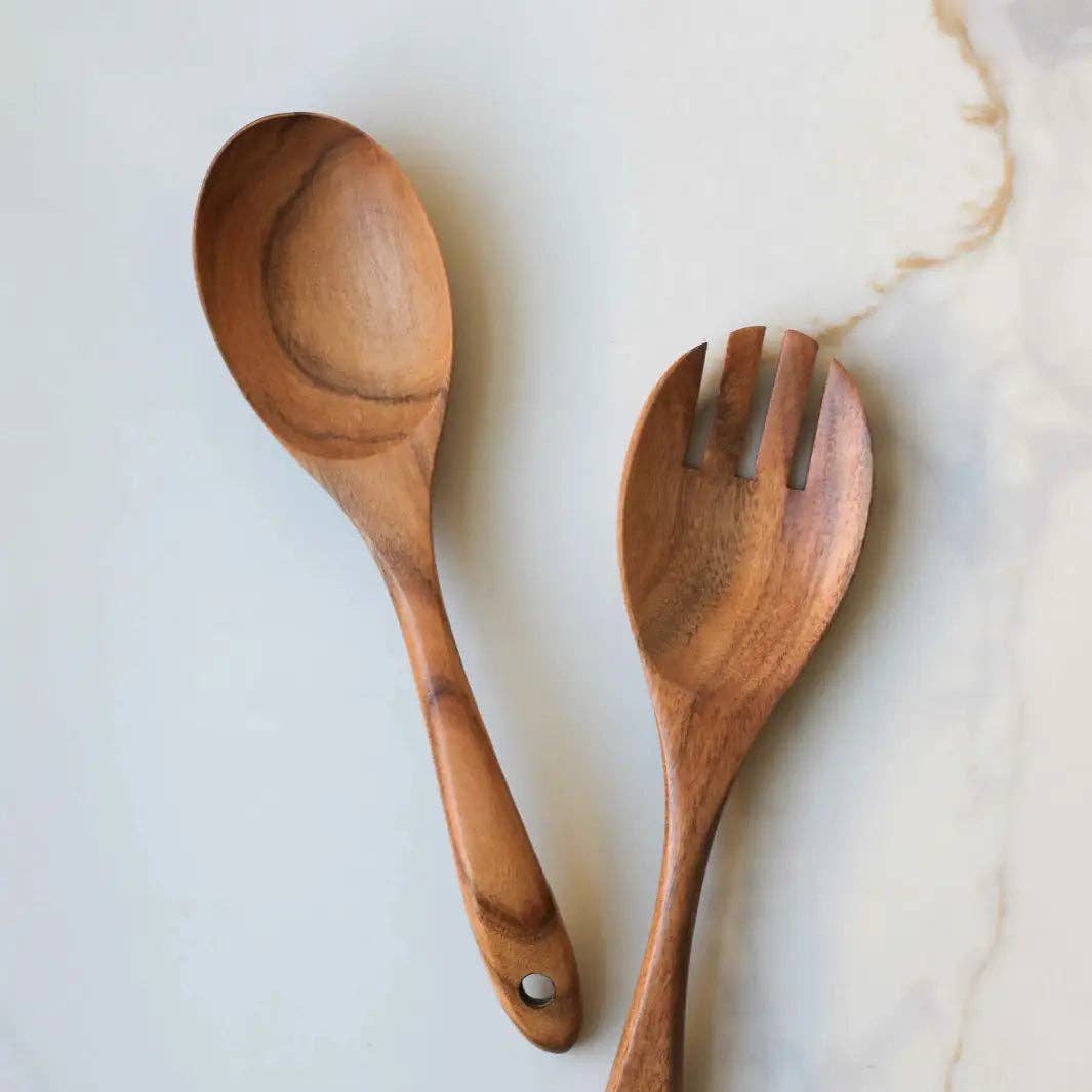 TEAK WOOD SERVING FORK + SPOON