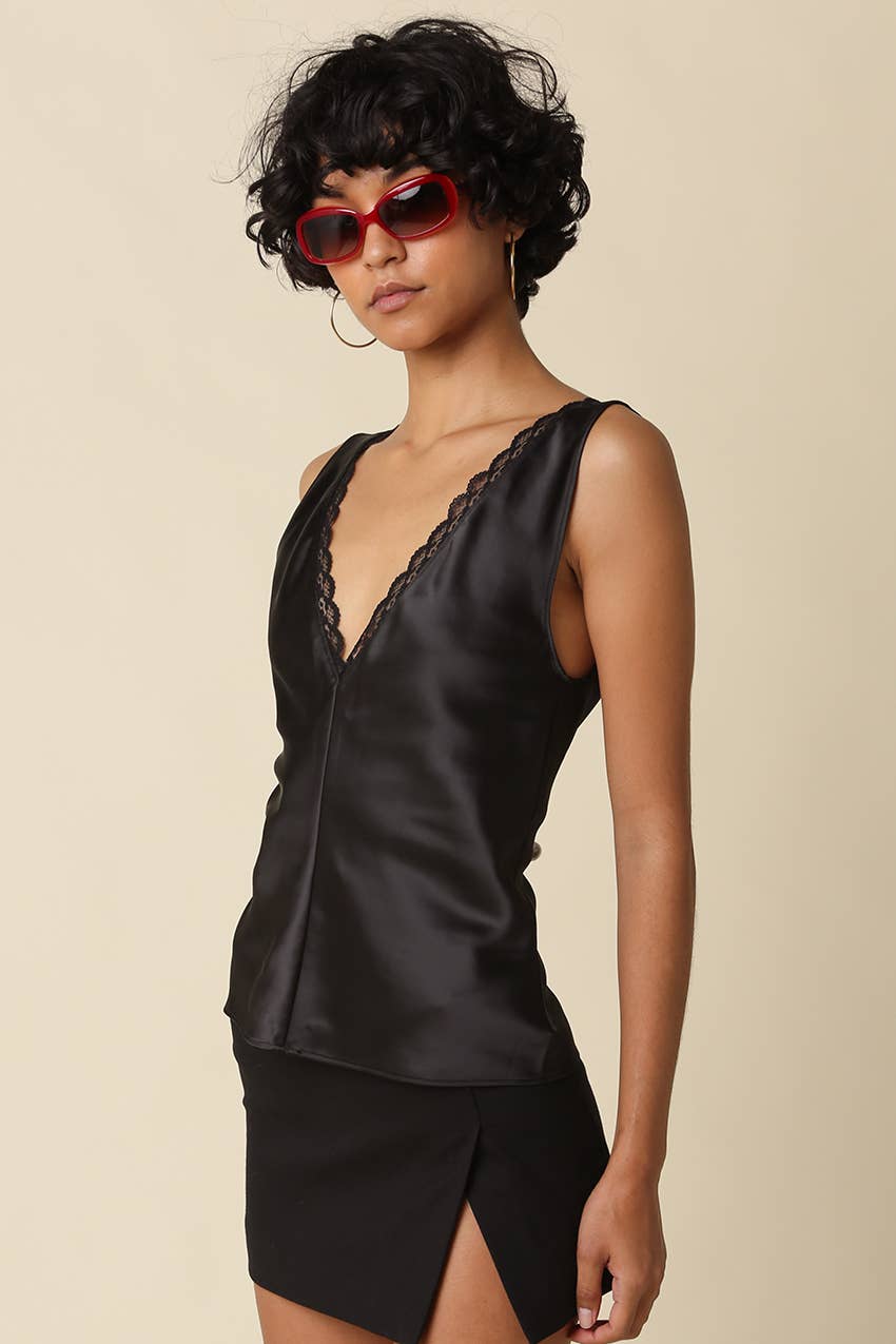 THE LACE TRIM SATIN TANK