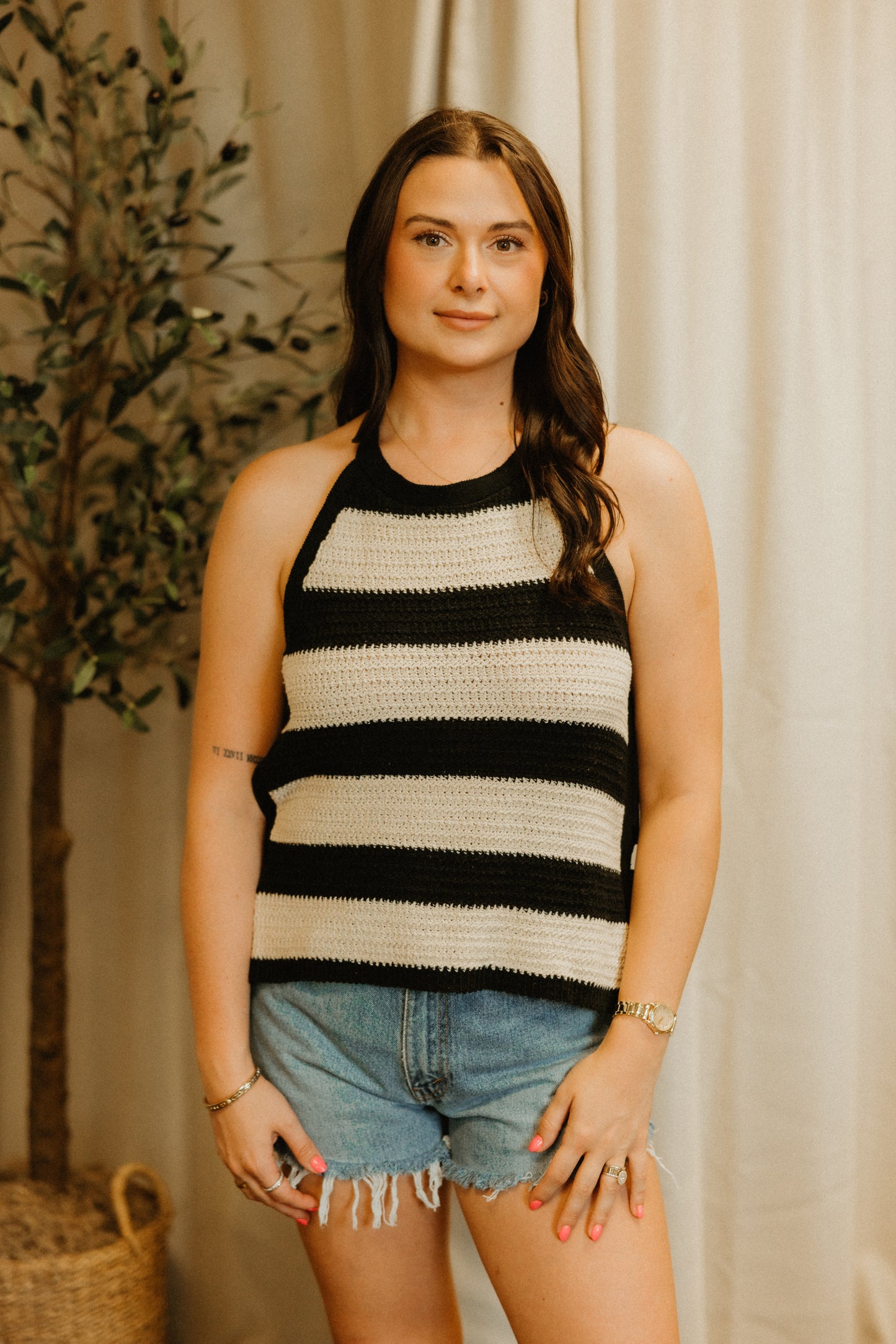 THE SAYLOR STRIPE HALTER KNIT TANK