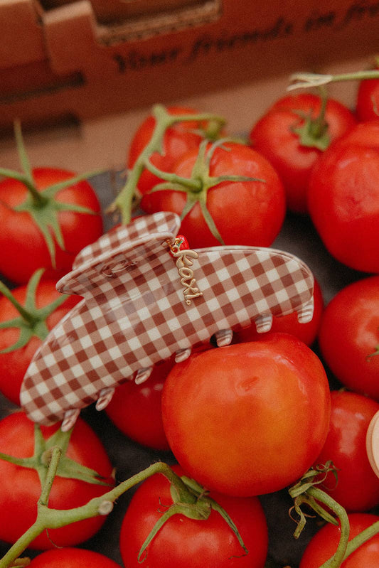THE BROWN GINGHAM TOMATO CHARM OVERSIZED CLAW
