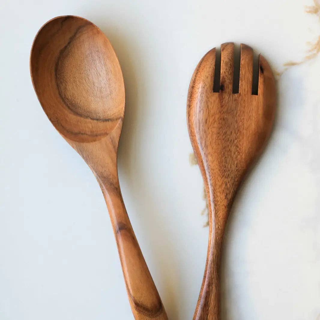 TEAK WOOD SERVING FORK + SPOON