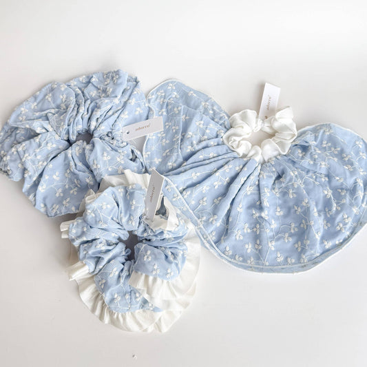 THE BLUE FORAL EYELET MEGA SCRUNCHIE