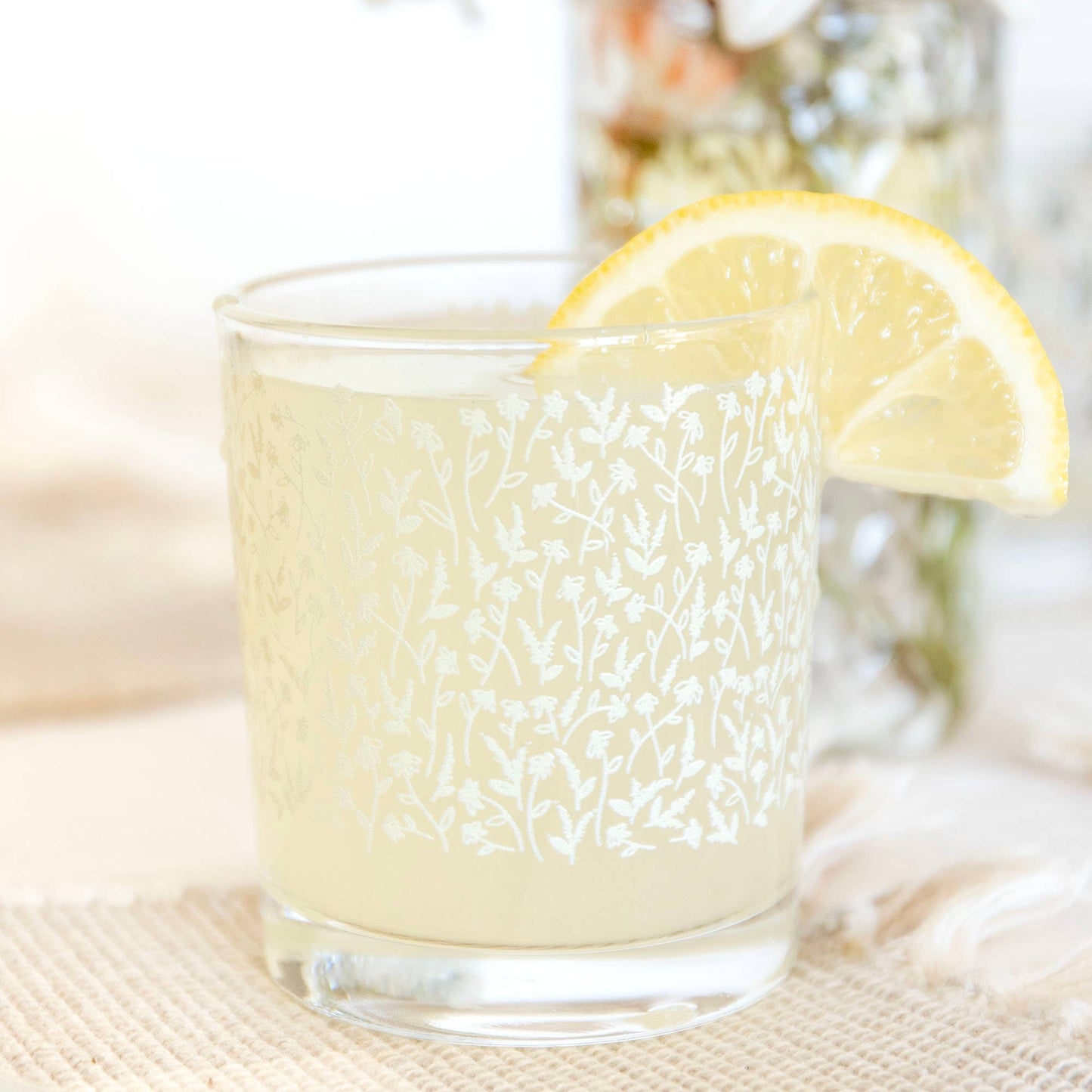 THE MUSTARD FLORAL SHORT JUICE GLASS