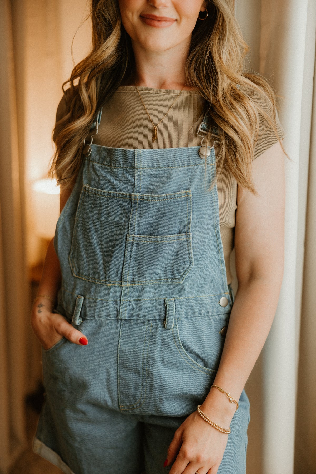 THE DENIM CROSS BACK OVERALLS