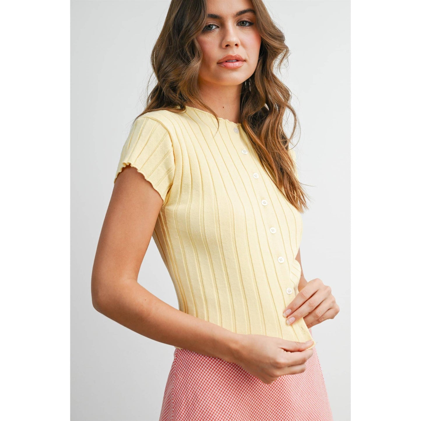 THE MILA RIBBED BUTTON TOP
