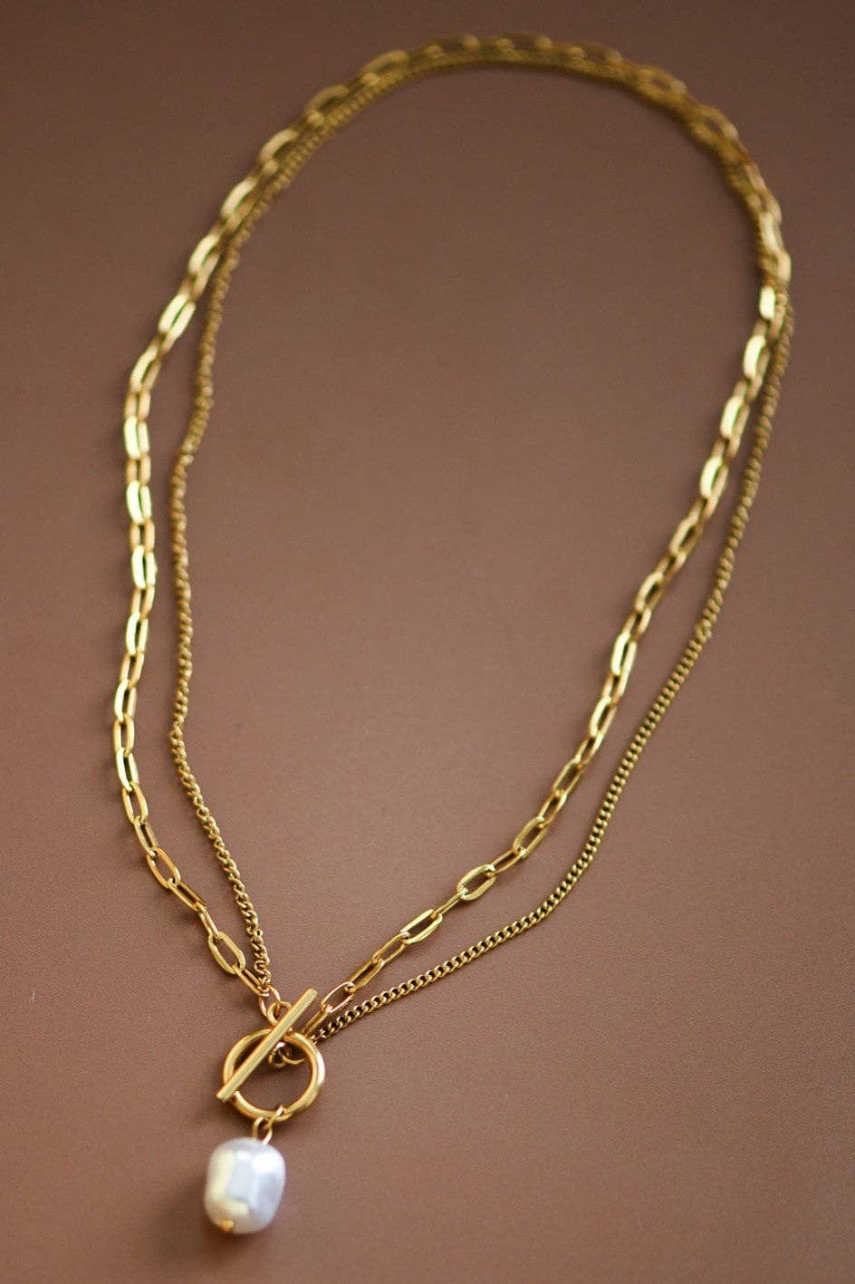 DOUBLE LAYERED PEARL PENDANT NECKLACE