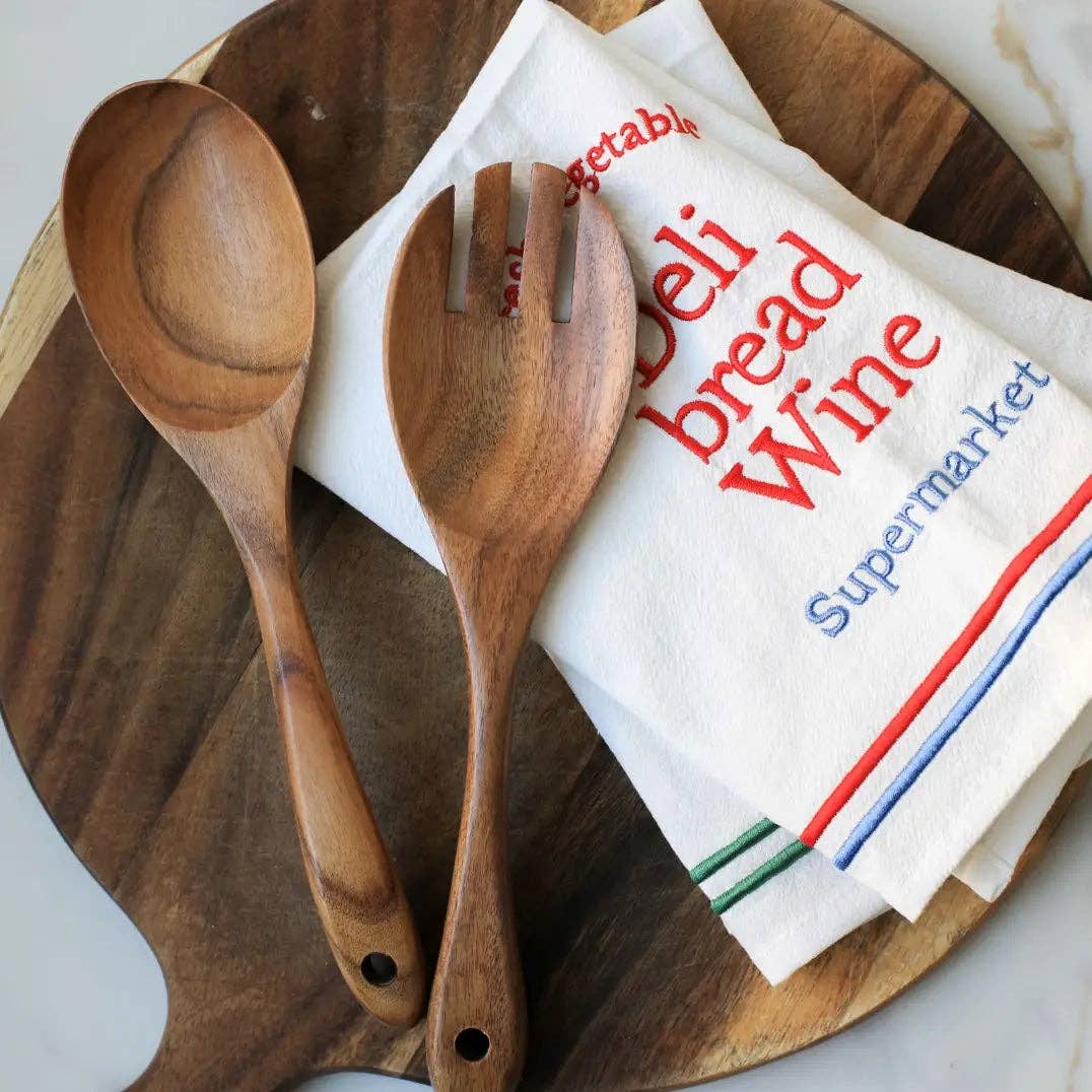 TEAK WOOD SERVING FORK + SPOON