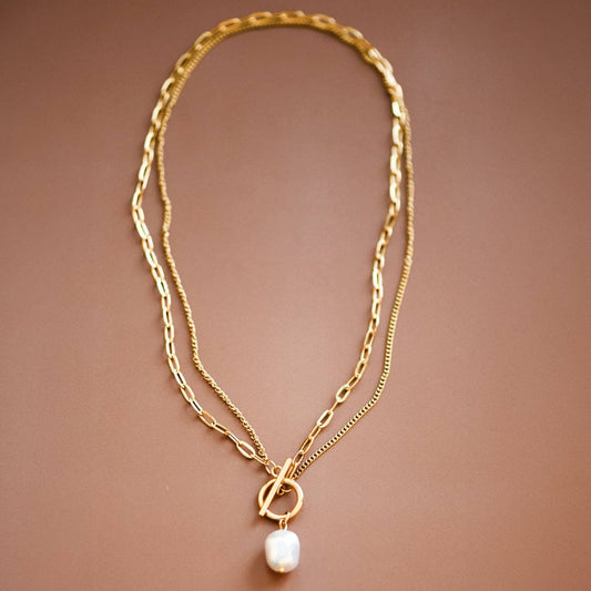 DOUBLE LAYERED PEARL PENDANT NECKLACE