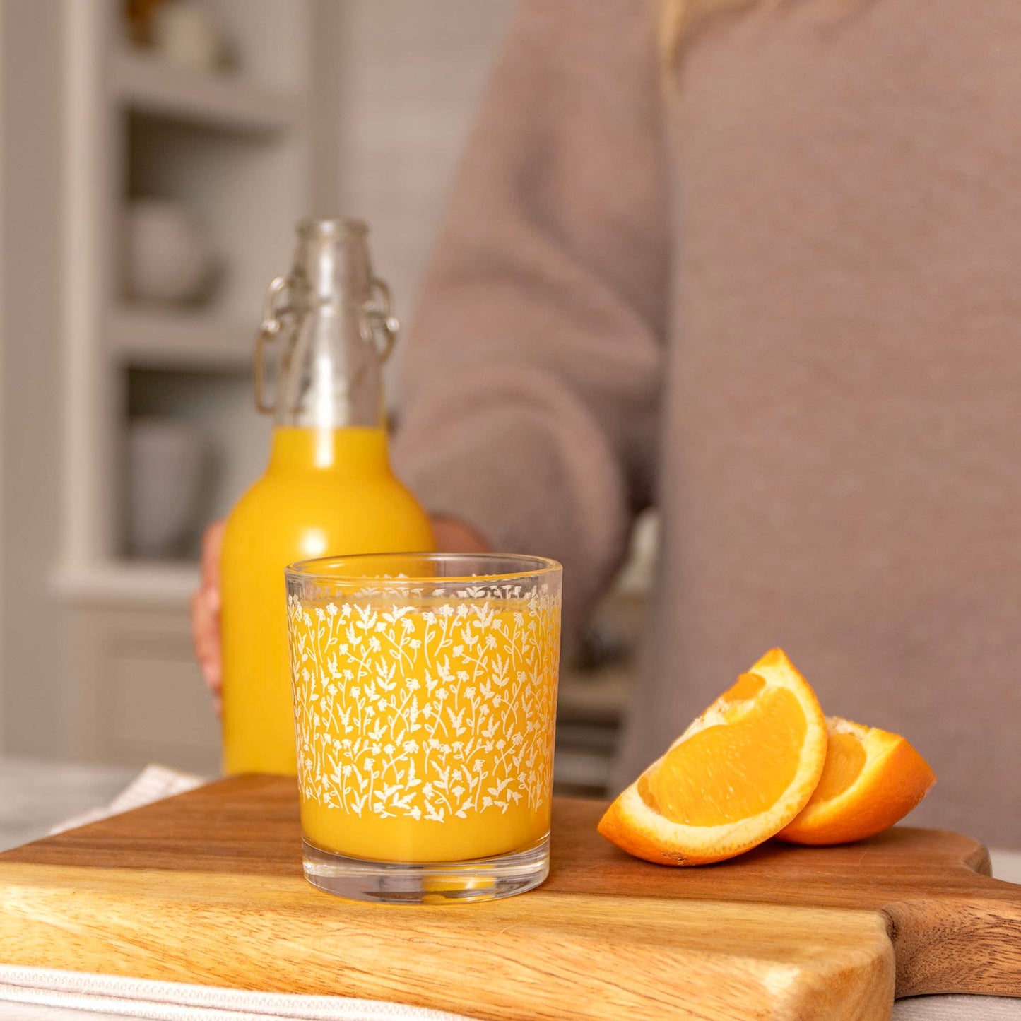THE MUSTARD FLORAL SHORT JUICE GLASS
