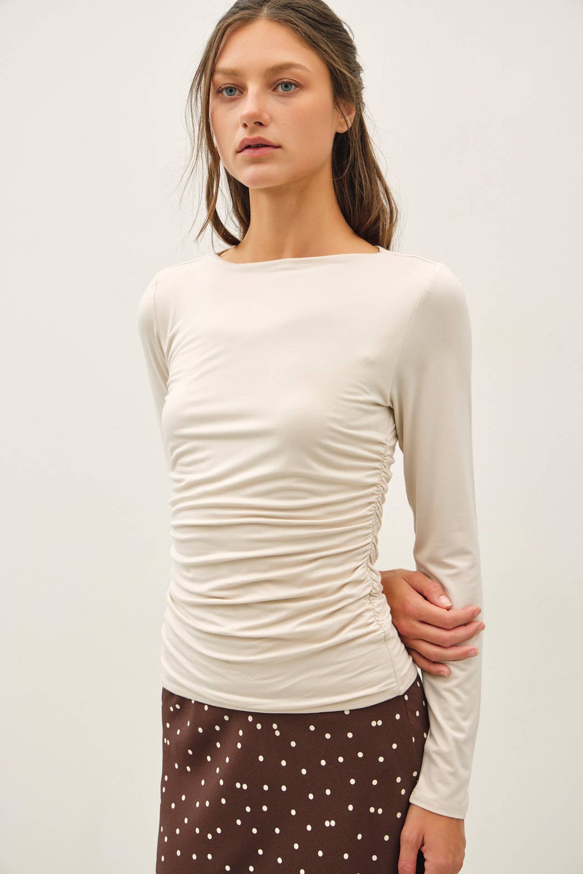 THE EVERYDAY RUCHED BOATNECK