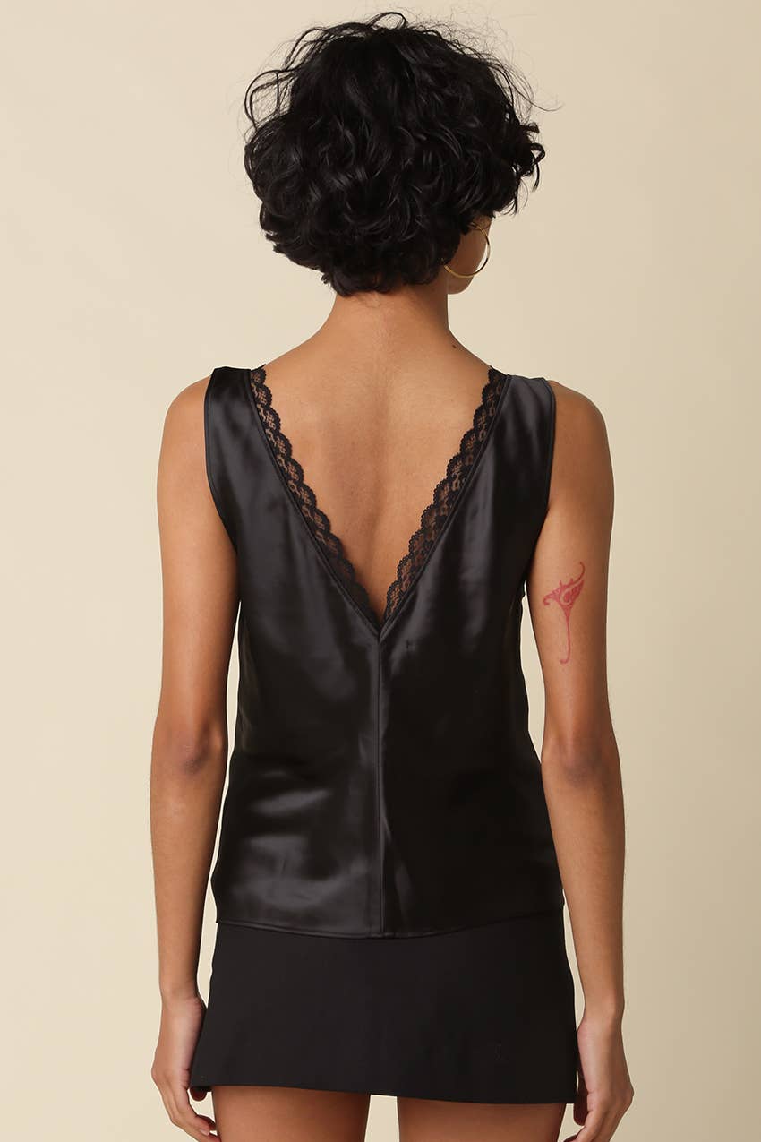 THE LACE TRIM SATIN TANK